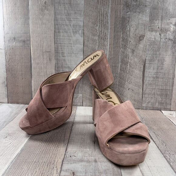 Sam Edelman Jayne Women's 9.5 Platform Block High Heel Sandals Suede Dusty Rose - Picture 2 of 12